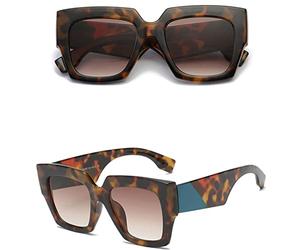 HPIRME Flache Oberseite, übergroße quadratische Sonnenbrille für Damen, Farbverlauf, Sommerstil, Damen-Sonnenbrille, weiblich, große quadratische Brille, UV400, Leopard, Einheitsgröße