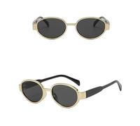 HPIRME Frauen mit goldener ovaler Sonnenbrille, Vintage-Stil, gelbbraun, kleiner runder Rahmen, bequeme Brille, Schattenspiegel, Gold, Einheitsgröße