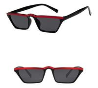 HPIRME Katzenaugen-Sonnenbrille für Damen, kühles Weiß, Schwarz, kleiner Rahmen, Sonnenbrille, weiblich, rechteckig, Retro-Sonnenbrille, C2 rot schwarz, Einheitsgröße
