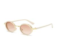 HPIRME Kleine ovale Sonnenbrille mit Metallrahmen, Damenmode, UV400, Herren, Punk, Vintage, Damen, UV400 (Champagner-Gold-Pink)
