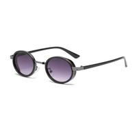 HPIRME Kleine ovale Sonnenbrille mit Metallrahmen, Damenmode, UV400, Herren, Punk, Vintage, Damen, UV400 (schwarzgrau)
