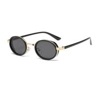 HPIRME Kleine ovale Sonnenbrille mit Metallrahmen, Damenmode, UV400, Herren, Punk, Vintage, Damen, UV400 (Schwarz, Gold, Schwarz)