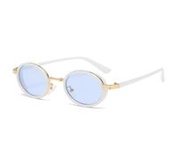 HPIRME Kleine ovale Sonnenbrille mit Metallrahmen, Damenmode, UV400, Herren, Punk, Vintage, Damen, UV400 (weiß blau)