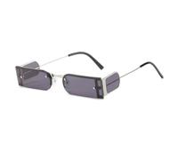 HPIRME Kleine rechteckige Brille für Damen und Herren, modisches Metall-Design, Outdoor-Sonnenbrille, UV400-Schutz (Silbergrau)