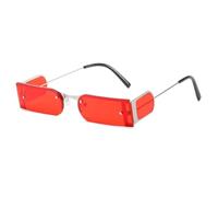 HPIRME Kleine rechteckige Brille, modisch für Damen und Herren, Metall-Outdoor-Sonnenbrille, UV400-Schutz (Silber/Rot)