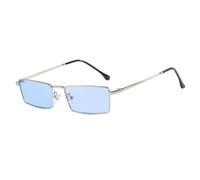 HPIRME Luxuriöse Retro-Brille mit rechteckigem Metallrahmen für Damen und Herren, Outdoor-Fahrbrille, UV400-Schutz (Silberblau)