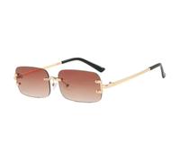 HPIRME Luxuriöse, trendige, rechteckige, randlose Sonnenbrille mit Metallbeinen für Damen und Herren aus Glas, UV400 (Goldverlauf Braun)