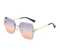 HPIRME Luxuriöse, übergroße Sonnenbrille für Damen, Outdoor-Stil, Vintage-Rahmen ohne Rand und mit Farbverlauf aus Metall (Grau-Tee)