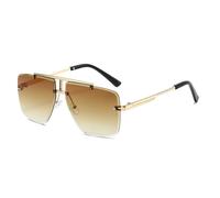 HPIRME Metall Fahren Sonnenbrille Mann Vintage Sonnenbrille UV400 Brillen Übergroße Männer Randlose Sonnenbrille,Goldtee,Einheitsgröße