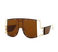 HPIRME Metallnieten-Brille, übergroße, verspiegelte, quadratische Sonnenbrille, Herren, Damen, Sonnenbrille, Brille, Damen, UV400, C2 Goldtee, Einheitsgröße