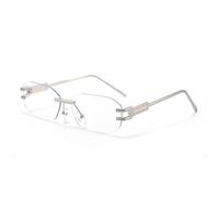 HPIRME Metallrandlose Brille für Damen, modischer Punk-Stil, rechteckige Gläser, UV400, Damenmode (Silber-Klar)