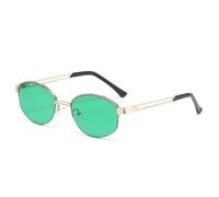 HPIRME Modische ovale Sonnenbrille für Damen, Vintage-Stil, halbrandlos, klare Gläser, UV400 (goldgrün)