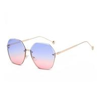 HPIRME Modische polygonale Metall-Sonnenbrille im Retro-Stil für Damen, luxuriös zum Autofahren (blau-rosa)