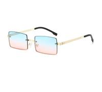 HPIRME Modische randlose Brille für Damen, rechteckig, Farbverlauf, UV400 (Gold-Blau-Rosa)