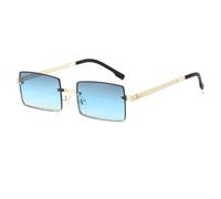 HPIRME Modische randlose Brille für Damen, rechteckig, weibliche Farbverlaufsgläser, UV400 (Gold-Grau-Blau)
