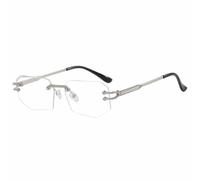 HPIRME Modische, randlose Metallbrille für Damen und Herren, klein, für Outdoor-Aktivitäten wie Autofahren, Punk-Stil, UV400 (silberklar)