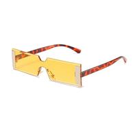 HPIRME Modische rechteckige Metallbrille für Damen und Herren, Vintage-Einteiler, Damenbrille UV400 (Leopardengelb)