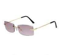 HPIRME Modische rechteckige randlose Damenbrille mit Metallbügeln, luxuriöser UV-Schutz 400 (Gold-Grau-Verlauf)