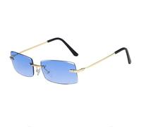 HPIRME Modische rechteckige randlose Damenbrille mit Metallbügeln, Luxus-UV400-Brille (Gold/Blau)