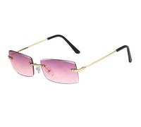 HPIRME Modische rechteckige randlose Damenbrille mit Metallbügeln, Luxus-UV400-Brille (Gold-Lila-Verlauf)