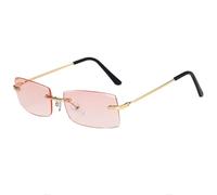 HPIRME Modische rechteckige randlose Damenbrille mit Metallbügeln, Luxus-UV400-Brille (Gold/Rosa)