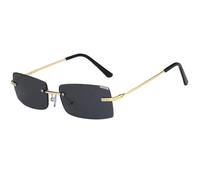 HPIRME Modische rechteckige randlose Damenbrille mit Metallbügeln, Luxus-UV400-Schutz (Goldgrau)