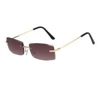 HPIRME Modische rechteckige randlose Damenbrille mit Metallbügeln, Luxus-UV400-Schutz (Goldverlauf Kaffee)