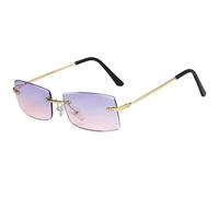 HPIRME Modische rechteckige randlose Damenbrille mit Metallbügeln, Luxus-UV400-Sonnenschutz (Gold, Lila, Rosa)
