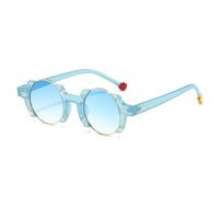 HPIRME Modische Retro-Punk-Sonnenbrille für Damen, rund, mit Farbverlauf, Nieten und Kontrastfarbe, UV400 (Jelly Blue)
