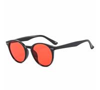 HPIRME Modische runde Reisnagelbrille für Damen und Herren im Vintage-Stil, geeignet für Autofahrerinnen, UV-Schutz 400 (Schwarz/Rot)