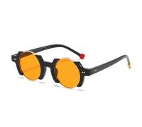 HPIRME Modische runde Retro-Punk-Sonnenbrille für Damen mit Farbverlauf, Nieten und Kontrastfarben, UV-Schutz 400 (schwarz-orange)