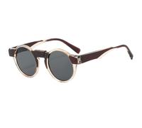 HPIRME Modische runde Sonnenbrille UV400 Retro Punk Sonnenbrille für Damen und Herren (Klar/Braun-Schwarz)