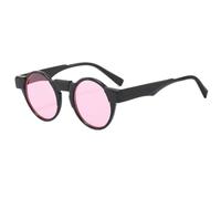 HPIRME Modische runde Sonnenbrille UV400 Retro Punk Sonnenbrille für Damen und Herren (Schwarz-Pink)