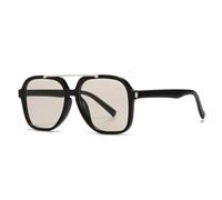 HPIRME Modische, übergroße Doppelsteg-Sonnenbrille für Damen, UV400-Schutz, Retro-Nieten, Herren (Schwarz/Champagner)