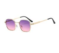 HPIRME Quadratische Retro-Sonnenbrille für Damen, modischer Farbverlauf, Metallrahmen, Punk, UV400 (Gold-Grau-Pink)