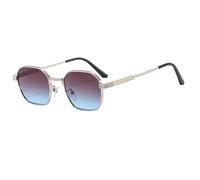 HPIRME Quadratische Retro-Sonnenbrille für Damen, modischer Farbverlauf, Metallrahmen, Punk, UV400 (Silber-Grau-Blau)