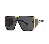 HPIRME Quadratische, übergroße Sonnenbrille mit einem Glas, Retro, Männer, Frauen, UV400, Vintage-Brille, C1 Gold, Schwarz, Einheitsgröße