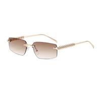 HPIRME Randlose, kleine Sonnenbrille für Damen im Punk-Stil mit farbigen Gläsern, Vintage-Design und unregelmäßigen Bügeln (braun)