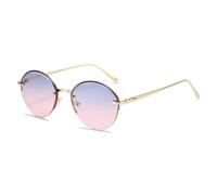 HPIRME Randlose ovale Sonnenbrille Damen Herren Vintage Luxus Metall Modische Fahrbrille Damen UV400 (Gold Blau Rosa)