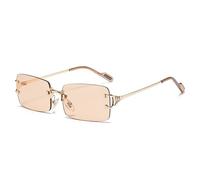 HPIRME Randlose rechteckige Sonnenbrille für Damen, rahmenlose quadratische Brille für Herren, ultraleichte UV400-Brillentöne, Gold-Champagner, Einheitsgröße