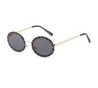 HPIRME Randlose runde Brille für Damen, modisches Metallgestell im Vintage-Stil, UV400 (Gold-Schwarz)