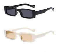 HPIRME rechteckig damen sonnenbrille klein quadratisch sonnenbrille herren retro brille uv400,1 schwarz 1 beige,one size
