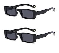 HPIRME rechteckige damensonnenbrille kleine quadratische sonnenbrille männlich retrobrille uv400,2 schwarz,one size