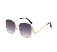 HPIRME Retro-Brille mit Strasssteinen, großem Rahmen und Farbverlauf, modischer Luxus-Metallrahmen mit UV-Schutz (Goldgrau)