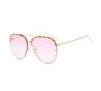 HPIRME Retro Nieten Damen Randlose Sonnenbrille Damen Gradient Punk Style Brille, Pink Gradient, Einheitsgröße