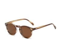 HPIRME Retro-Polarisationsbrille für Damen und Herren, modisch, klein, rund, Vintage-Stil (C10-Teestreifenbraun)