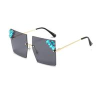 HPIRME Retro-Randlose Brille Damen Herren Modische Sonnenbrille UV400 (Gold Grau)