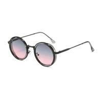 HPIRME Retro Runde Punk Damen Sonnenbrille Modische Farbverlaufs-Sonnenbrille UV400 Herren (Grau Schwarz Grau Rosa)