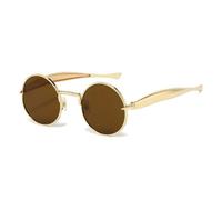 HPIRME Retro-Sonnenbrille aus Metall, klein, klein, für Herren, modisch, klare Ozean-Gläser, UV400-Schutz, Damen-Punk-Stil (Goldener Tee)