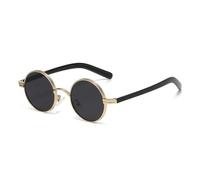HPIRME Retro-Sonnenbrille aus Metall, klein, rund, Punk-Stil, Damen & Herren, UV-Schutz 400 (Gold, Schwarz, Grau)